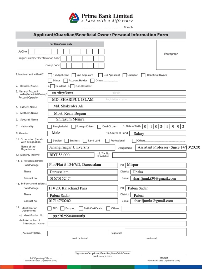 Bank Account Application Form | PDF | Identity Document | International Law