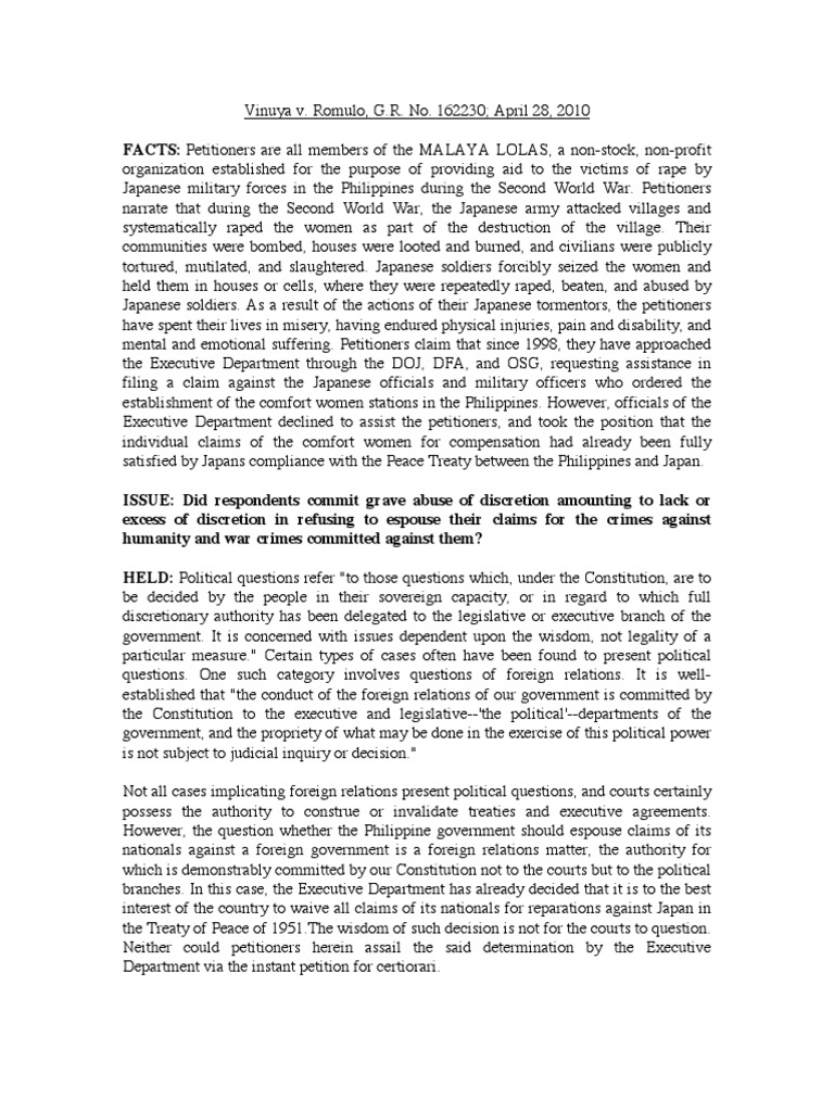 Vinuya v romulo g r no 162230 april 28 2010 pdf policy