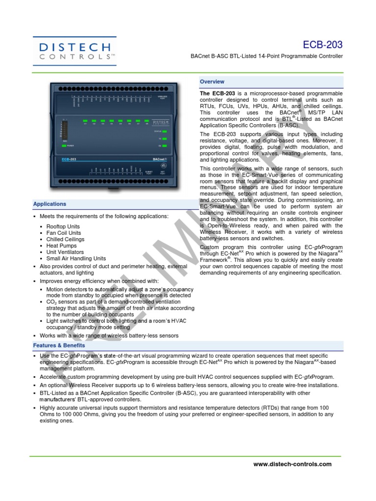 The ECB-203 Is A Microprocessor-Based Programmable | PDF | Hvac | Switch