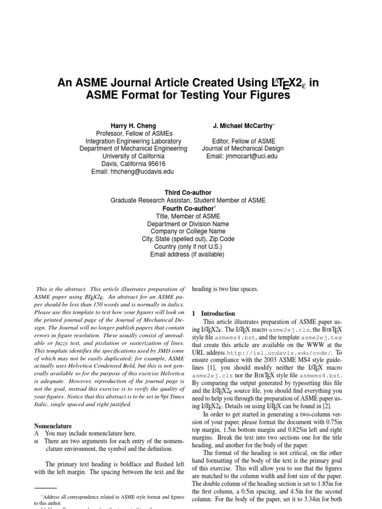 ASME Paper Formatting Guide Using LaTeX | PDF | Written Communication ...