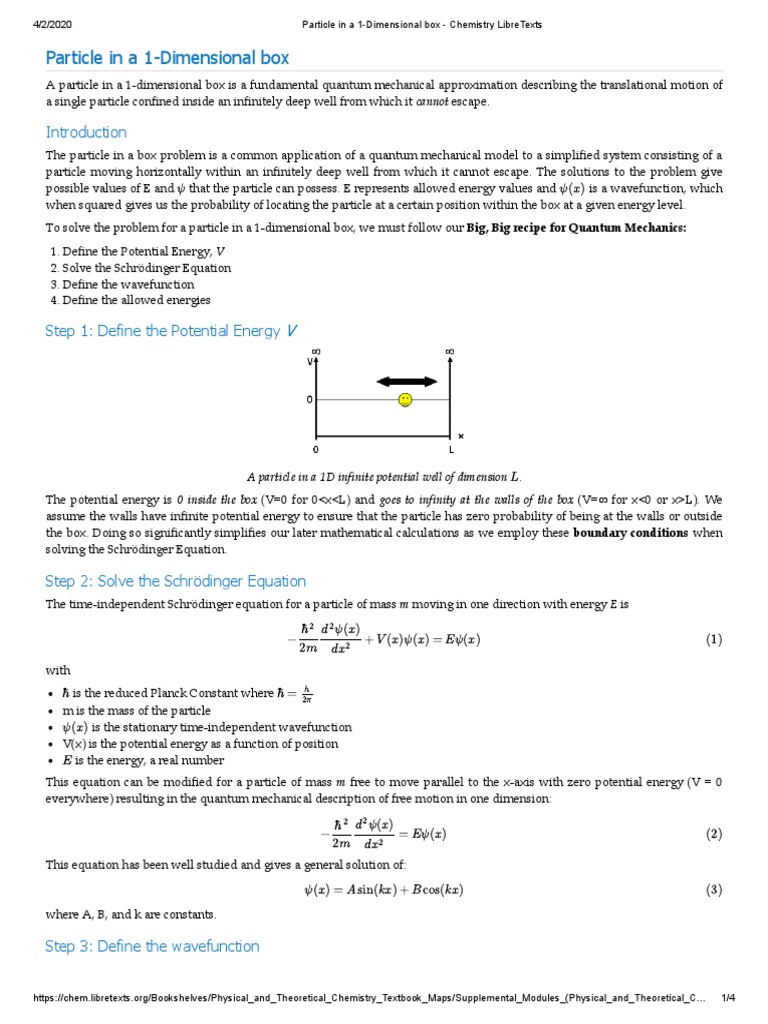 Particle in a 1D Box Overview | PDF | Wave Function | Schrödinger Equation