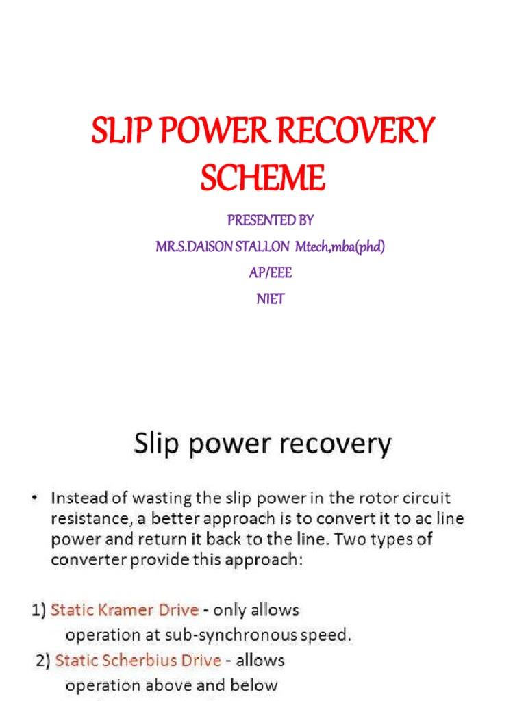 Slip Power Recovery Scheme PDF Electric Motor Rectifier
