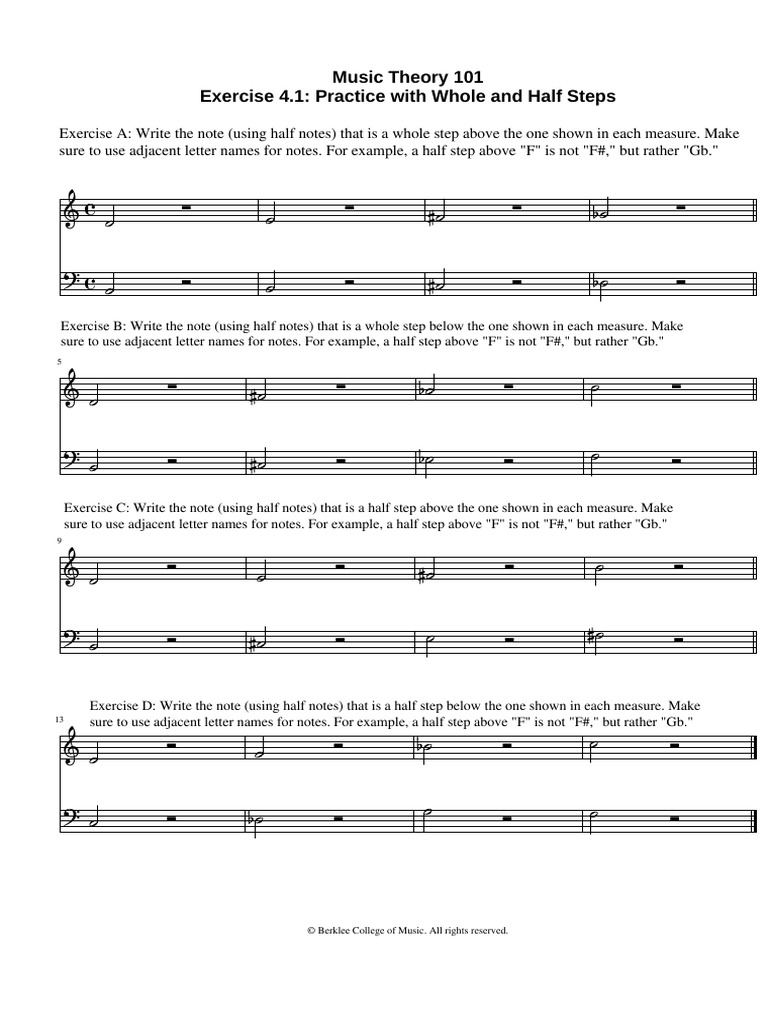 Music Theory 101 Exercise 4.1: Practice With Whole and Half Steps | PDF
