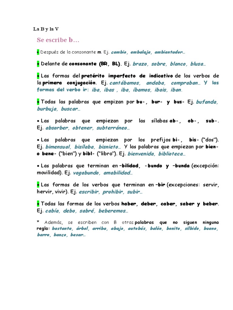 Reglas de Uso de B y V en Español | PDF | Idiomas | Artes del Lenguaje ...