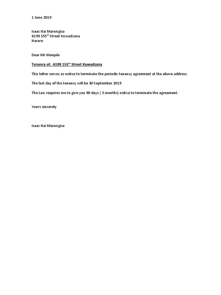 Notice To Terminate Periodic Tenancy Tenant To Landlord Online Template