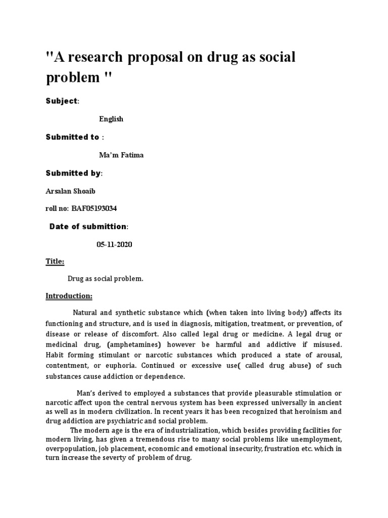 "A Research Proposal On Drug As Social Problem ": English | PDF ...