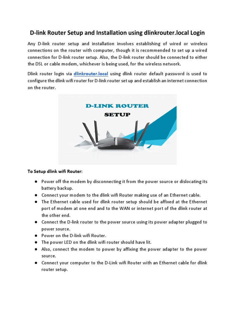 D link router setup and installation using dlinkrouter local login