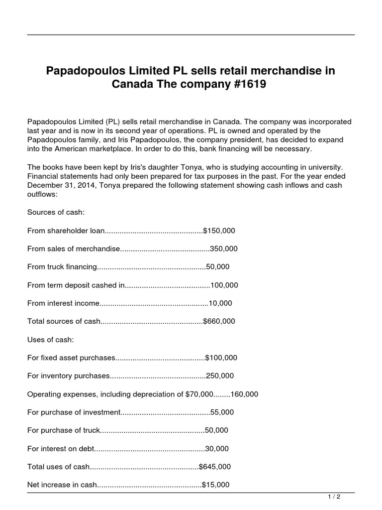 Papadopoulos Limited PL Sells Retail Merchandise in Canada The Company ...