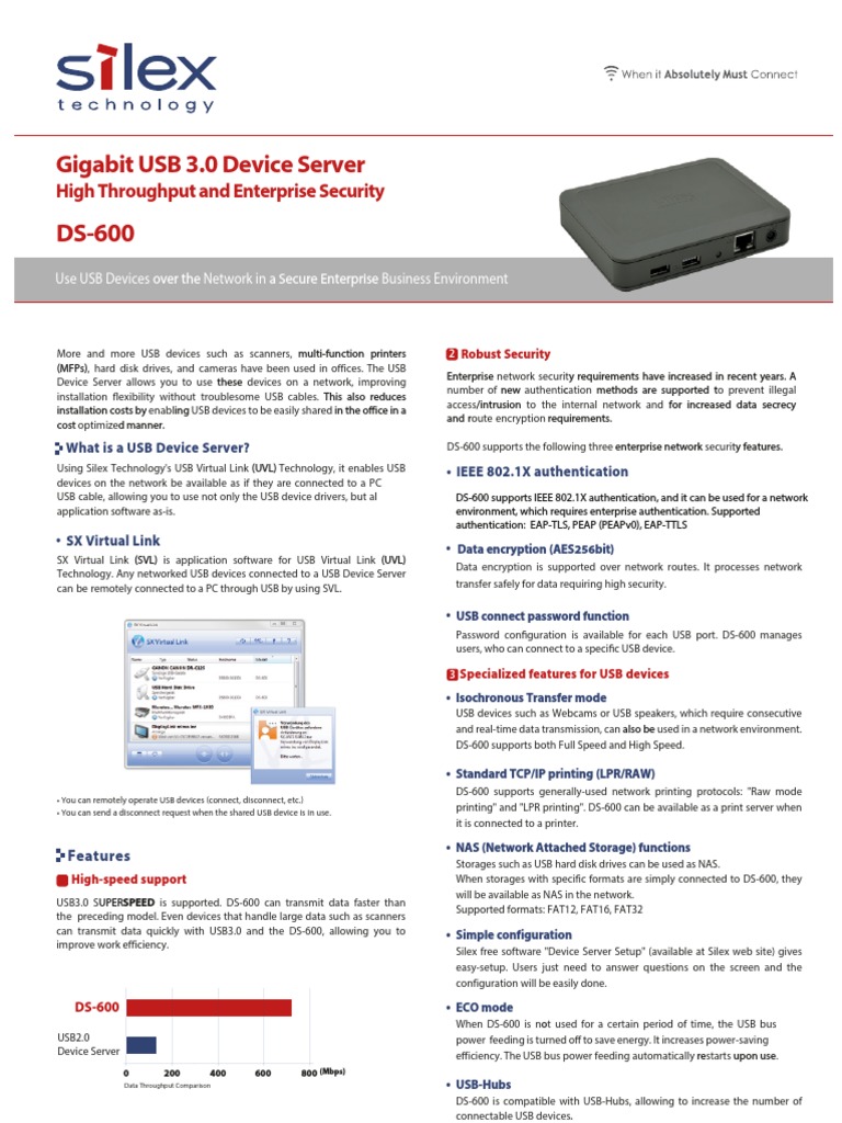 Gigabit USB 3.0 Device Server DS-600: High Throughput and Enterprise ...