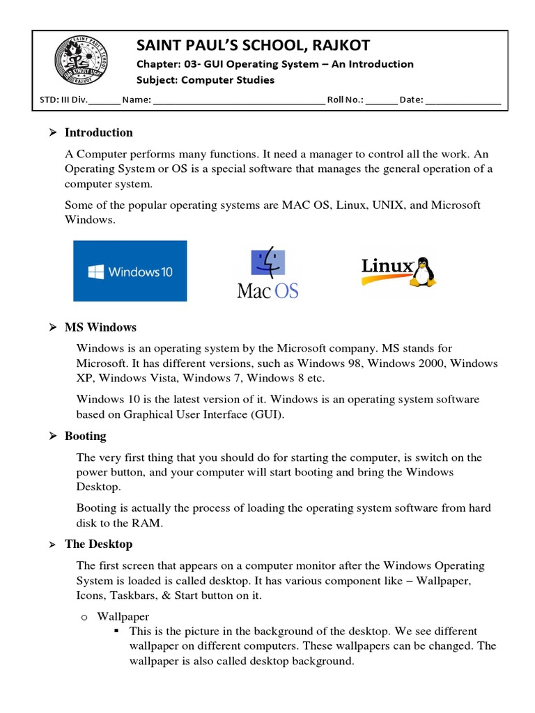 Saint Paul'S School, Rajkot: Chapter: 03-GUI Operating System - An ...