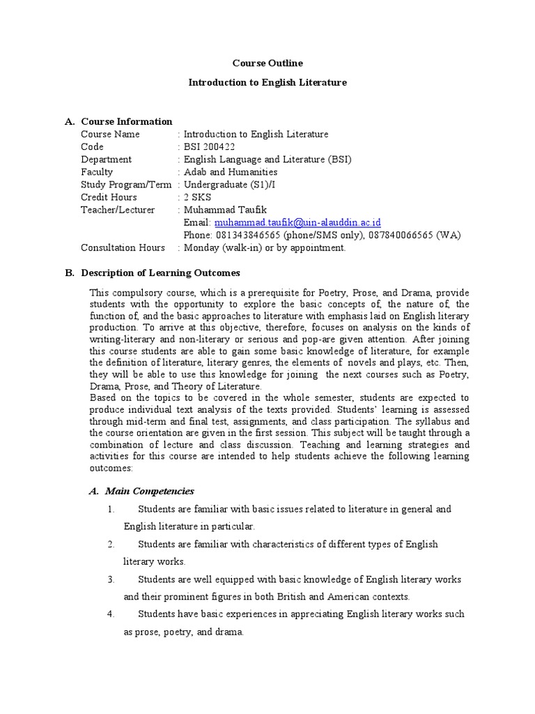 Intro to English Literature Course Outline | PDF | English Studies ...