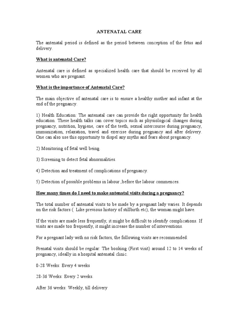 Importance of Antenatal Care Explained | PDF | Pregnancy | Prenatal ...