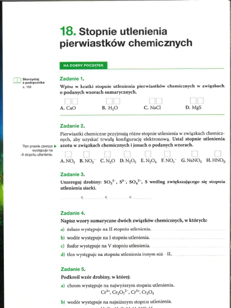 Ustal Stopnie Utlenienia Pierwiastków Chemicznych W Jonach O Podanych Wzorach Stopnie Utlenienia Pierwiastków Chemicznych PDF | PDF