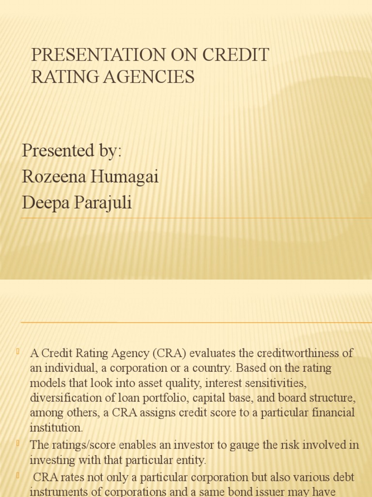 Presentation On Credit Rating Agencies PDF Credit Rating Credit