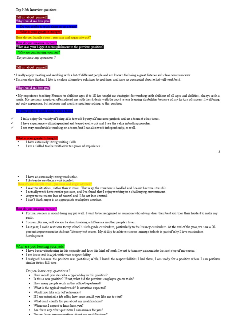Top Job Interview Questions & Tips | PDF | Job Interview | Anger