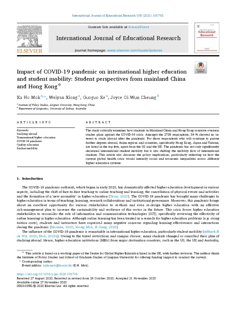 Impact of Covid19 Pandemic On Highe Education and Student Mobility ...