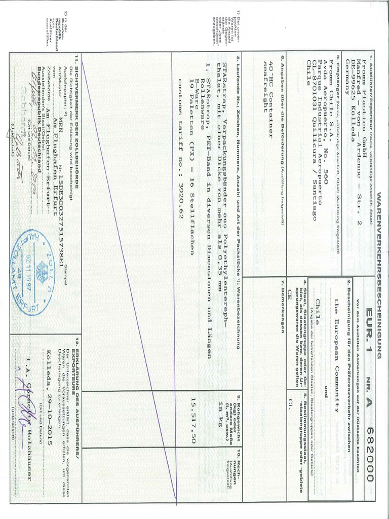 Certificado Origen Eur1 Ejemplo | PDF