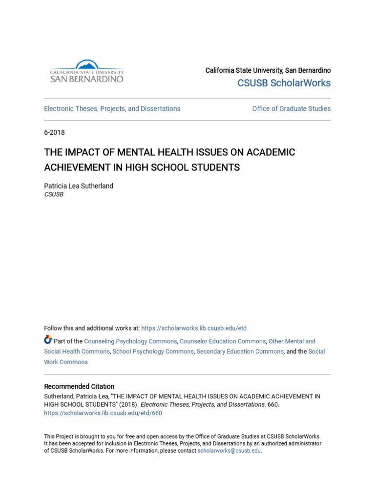 The Impact of Mental Health Issues On Academic Achievement in Hi | PDF ...