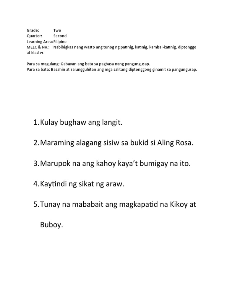 Reading Materials Grade 2 Filipino PDF