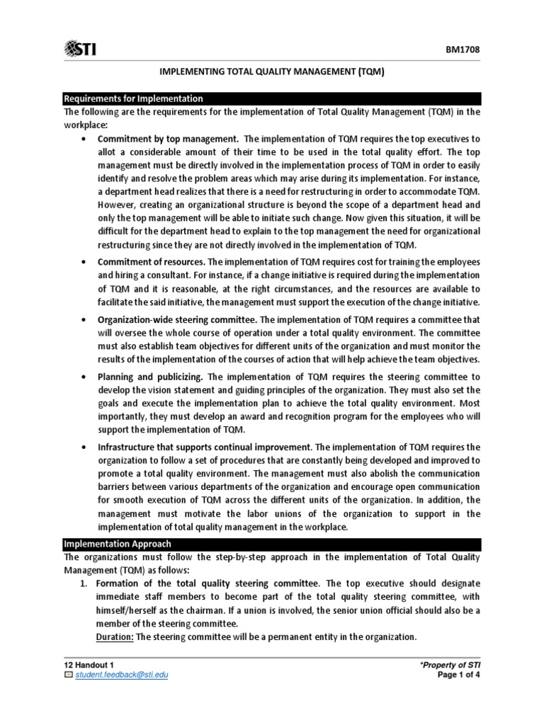 Requirements For Implementation: Student - Feedback@sti - Edu ...