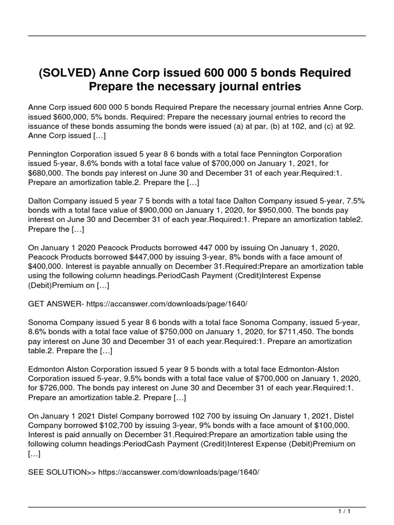 Journal Entries for Bond Issuance | PDF | Bonds (Finance) | Interest