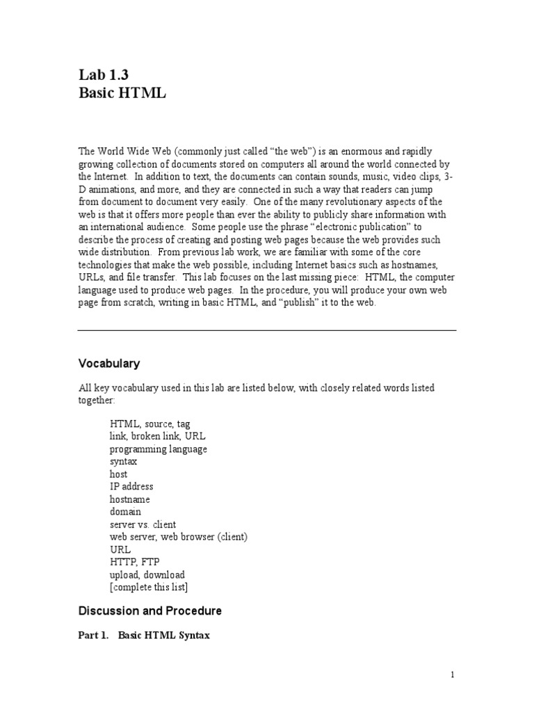 Basic HTML Lab | PDF | Html Element | Hyperlink