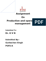 Assignment On Production and Operational Management: Dr. K V N