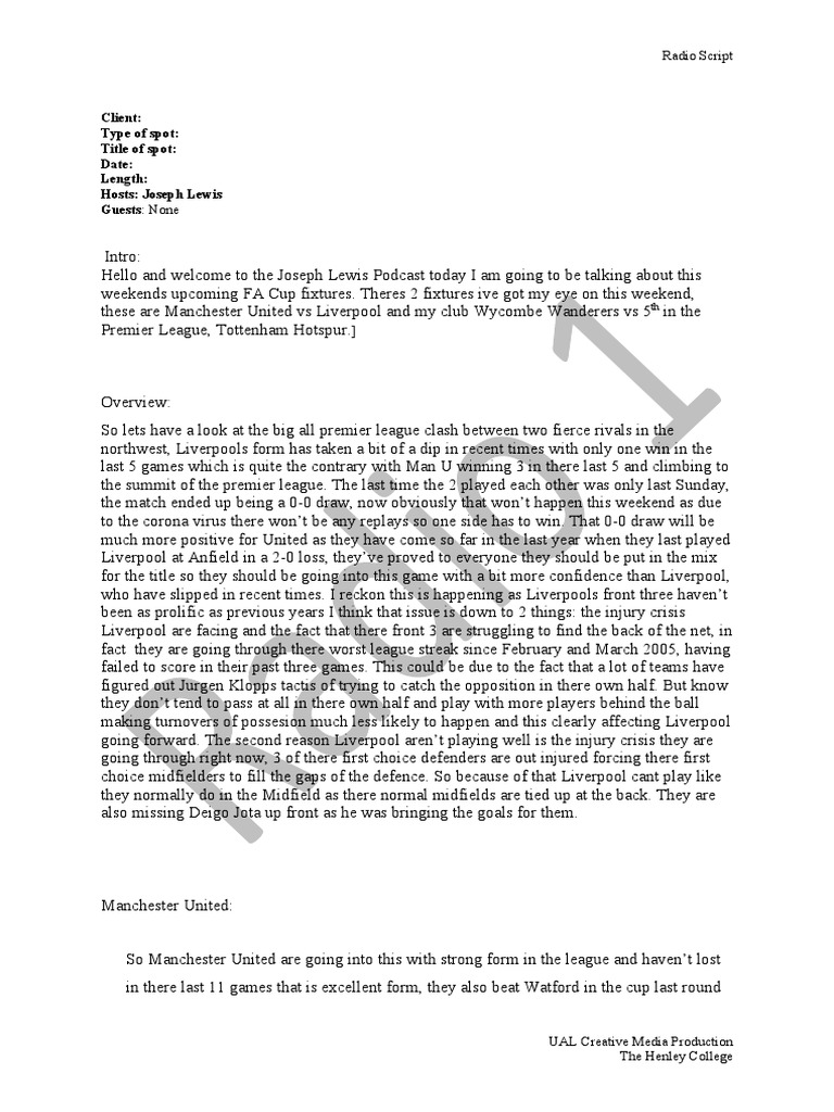 Radio Script | Download Free PDF | Liverpool F.C. | Tottenham Hotspur F.C.
