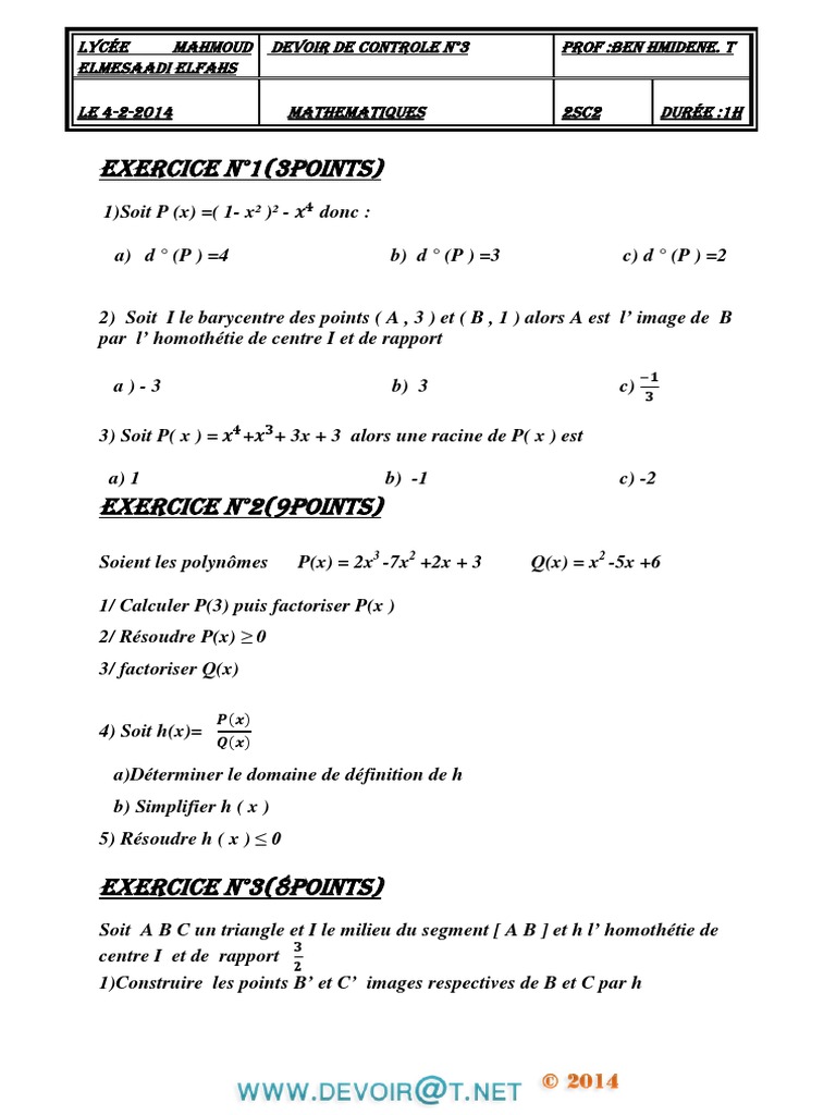 Exercices de mathématiques sur les polynômes | PDF