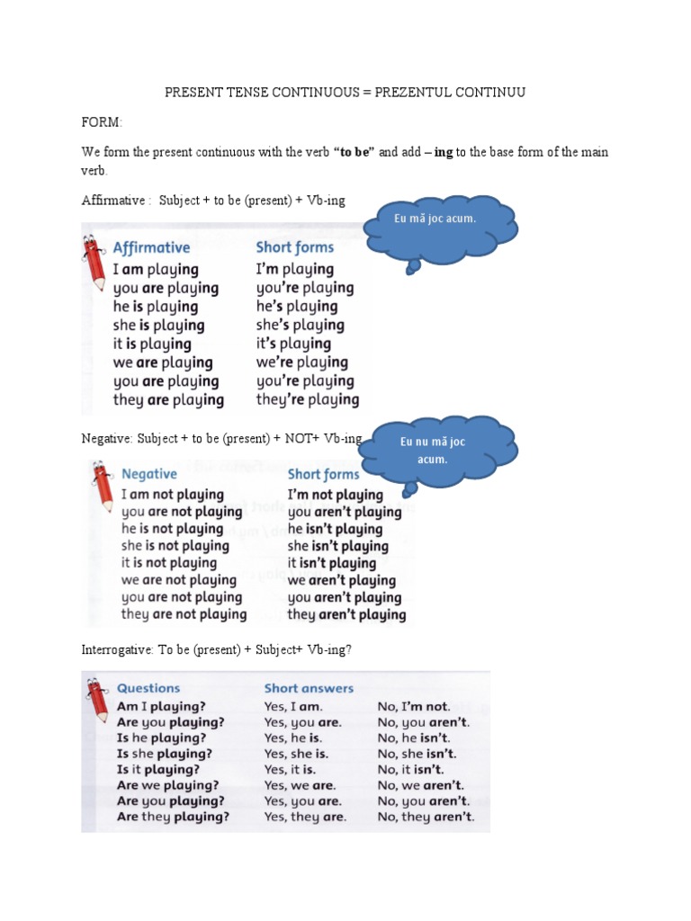 Present Tense Continuous | PDF