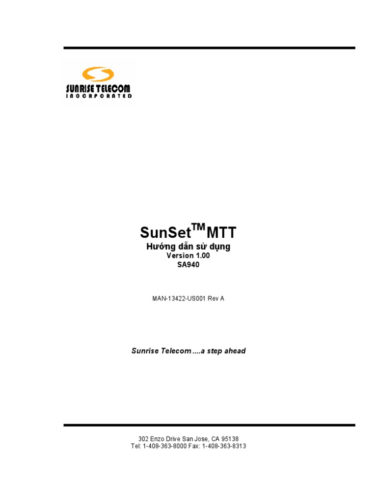 11. Sunrise Telecom, Tài liệu hướng dẫn sử dụng máy đo Sunset MTT. | PDF