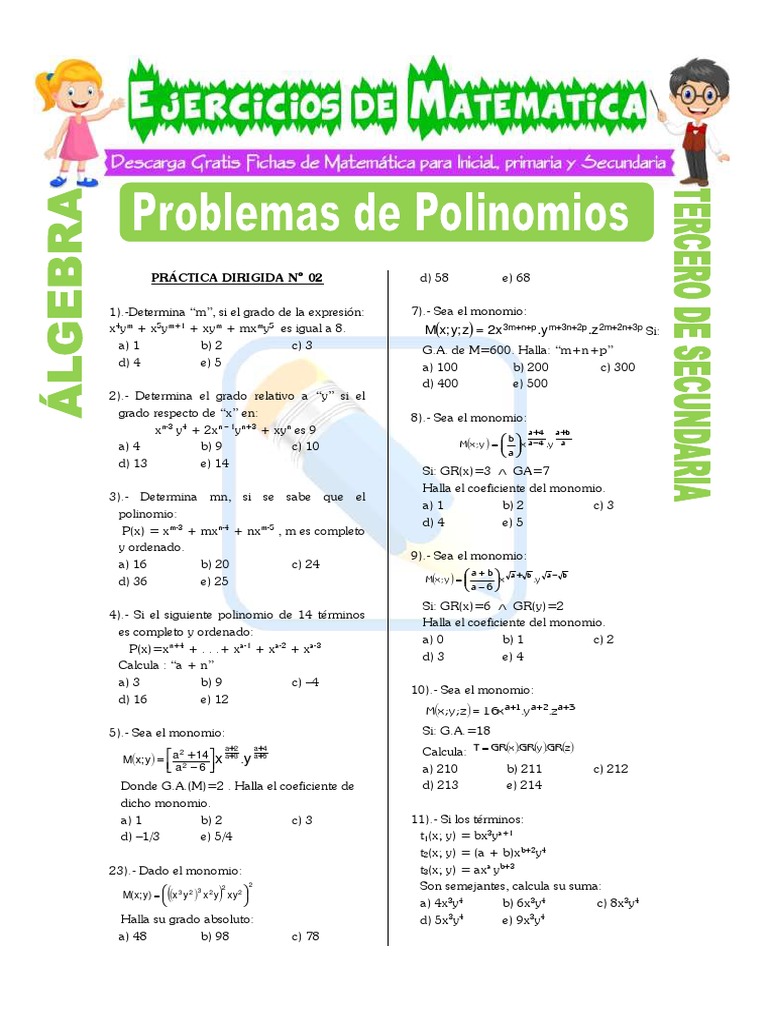 Problemas De Polinomios Para Tercero De Secundaria Pdf Ciencia Computacional Informatica Teorica