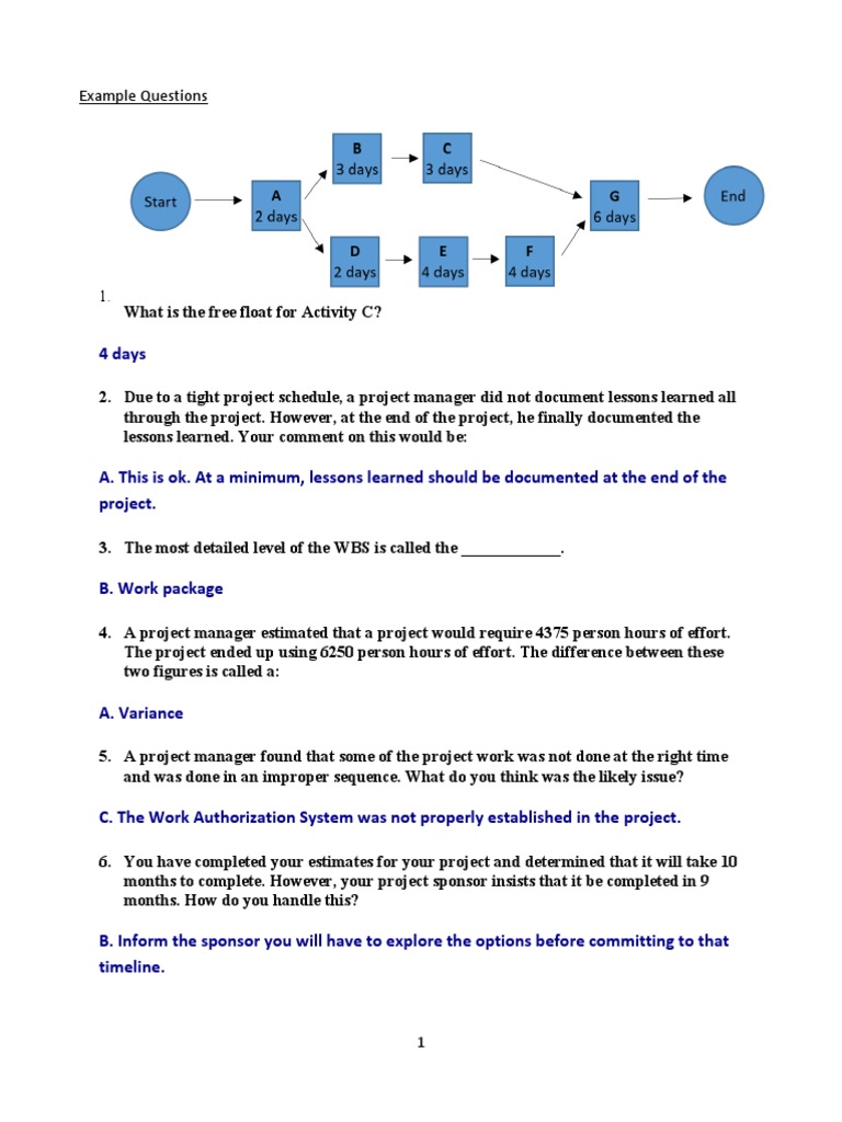 Project Management Exam Questions Guide | PDF
