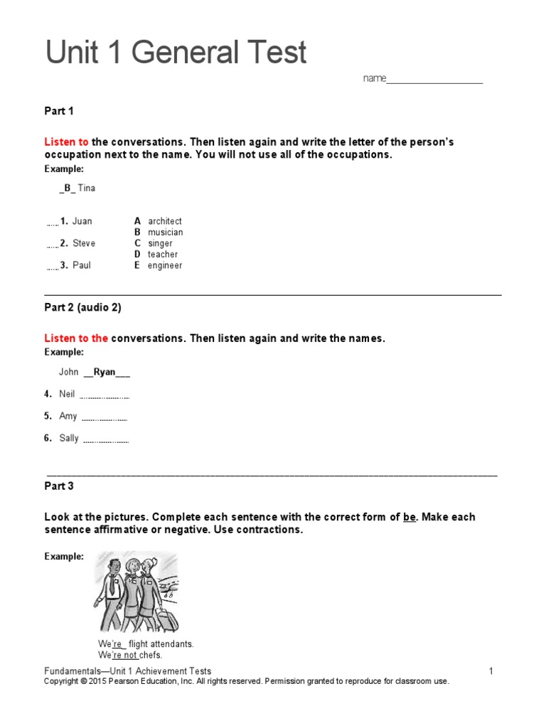 Unit 1 General Test: Listen To | PDF