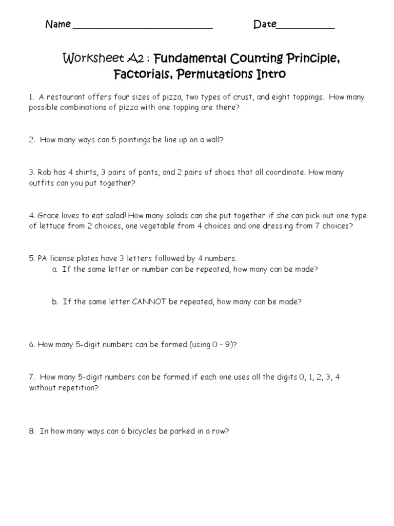 worksheet Permutations And Combinations Worksheet With Answers permutation calculator