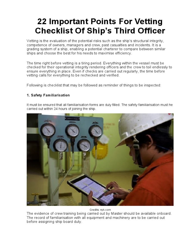 Third Officer Vetting Checklist | PDF | Firefighting | Firefighter
