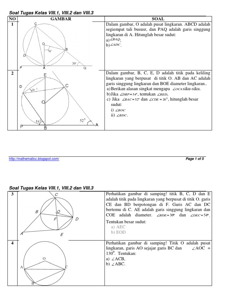 Soal Lingkaran Untuk Kelas 8 1 8 2 Dan 8 3