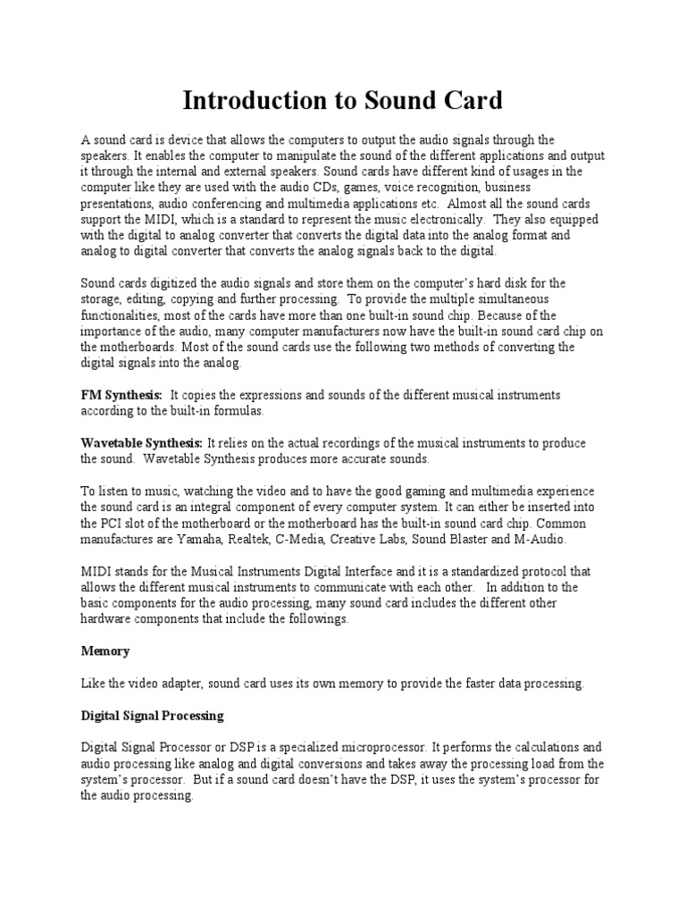 Introduction To Sound Card Pdf Sound Technology Electrical