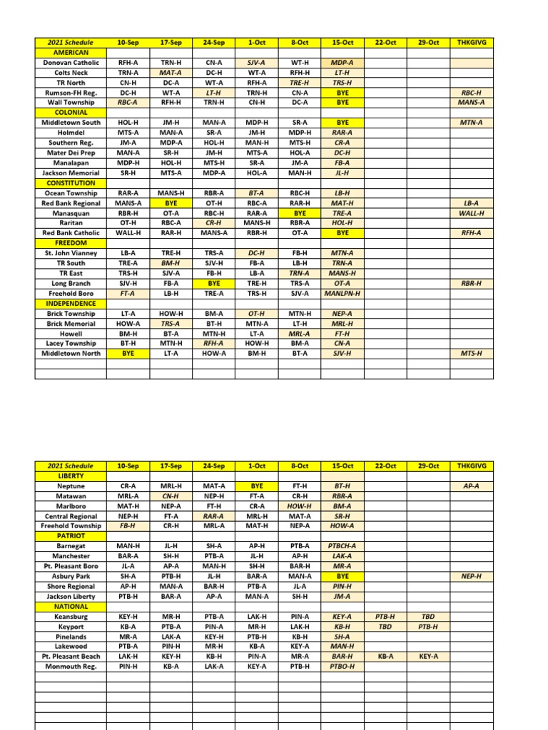 Shore Football Schedule PDF