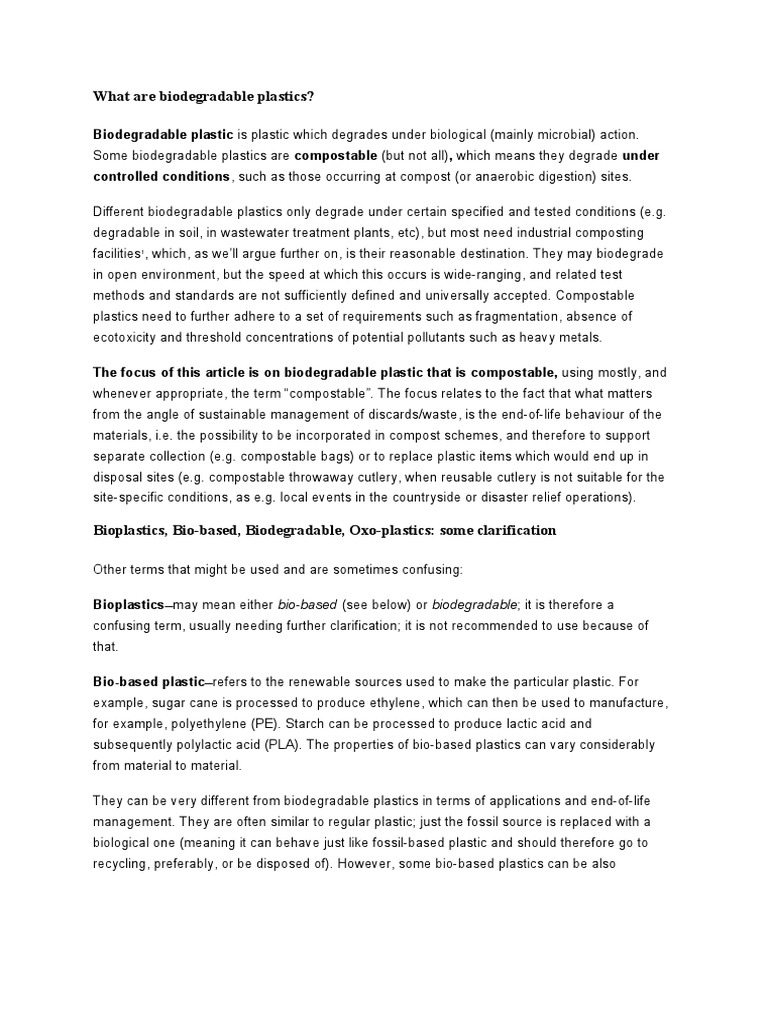 What Are Biodegradable Plastics PDF Biodegradation Plastic