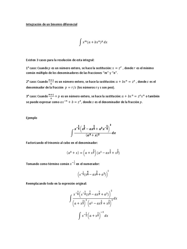 Integracion de Un Binomio Diferencial PDF | PDF | Integral | Matemática ...