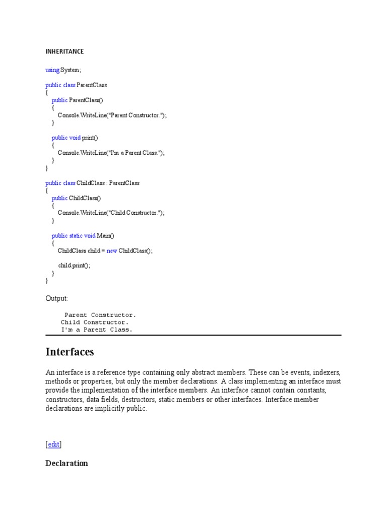 C# Inheritance, Interfaces, and Abstract Classes | PDF | Class ...
