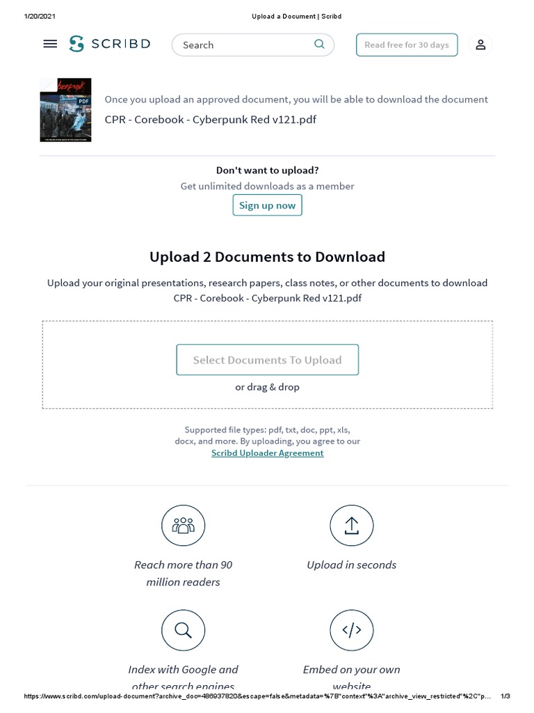 Upload 2 Documents To Download: CPR - Corebook - Cyberpunk Red v121 PDF |  PDF | Scribd | Web Search Engine