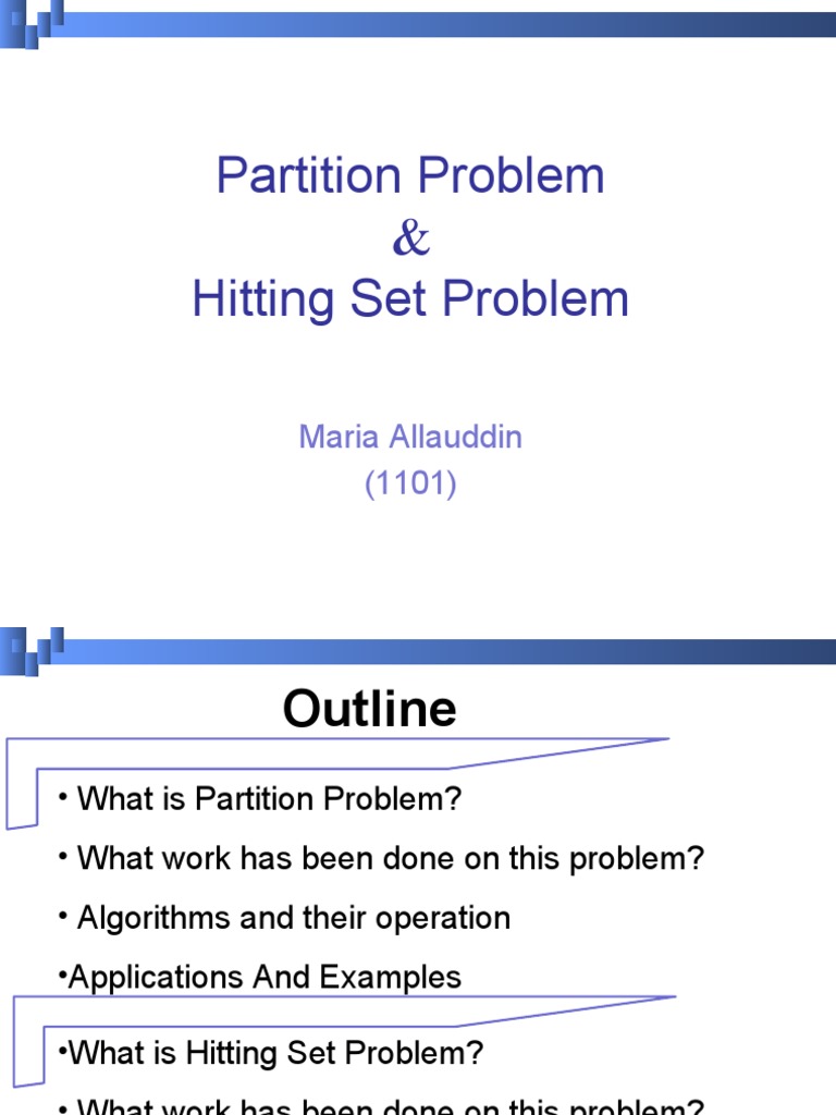 Partition problem, hitting set problem