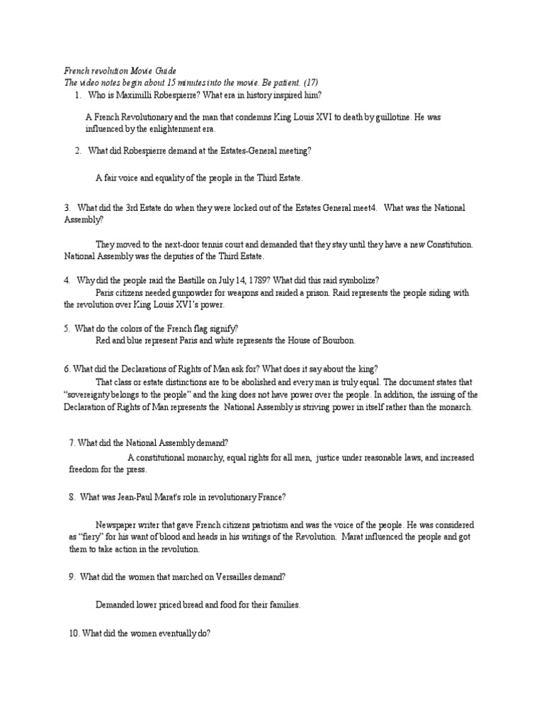 French Revolution Video Guide PDF | PDF | Reign Of Terror | Maximilien ...