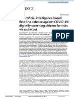 An Artificial Intelligence Based First Line Defence Against COVID 19: Digitally Screening Citizens For Risks Via A Chatbot