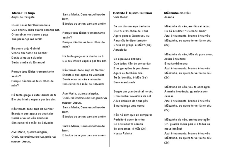 Músicas - Maria e o Anjo - Perfeito É Quem Te Criou | PDF | Maria, mãe ...