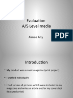 Evaluation A/S Level Media: Aimee Alty