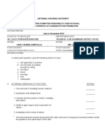 Evaluation Form For Personality