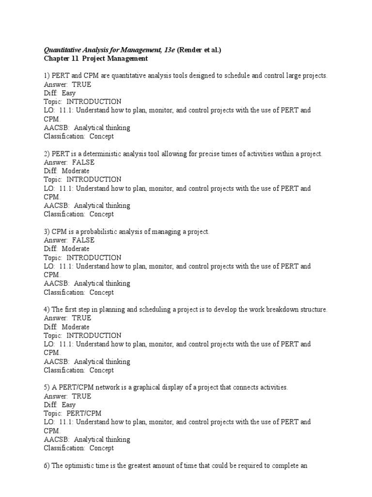 CH 11 Quantitative Management Test Bank PDF Systems Science